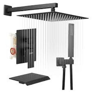 BWE 3-Spray Patterns With 2.5 GPM 12 in. Showerhead Wall Mounted Dual Shower Heads With Valve in Matte Black  Customer Returns See Pictures