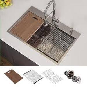 HOROW Drop-in Stainless Steel 33 in. Workstation Ledge Topmount Kitchen Sink 18-Gauge 2-Hole Single Bowl with Integrated Ledge  Customer Returns See Pictures