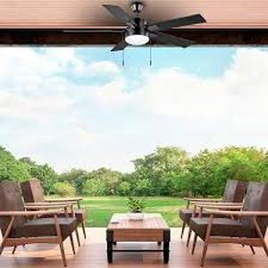 lot 26 image: Hampton Bay 52 in. Corwin IndoorOutdoor Matte Black LED Ceiling Fan with Light Kit Customer Returns See Pictures