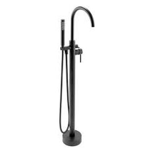 lot 27 image: AKDY 1-Handle Freestanding Floor Mount Tub Faucet Bathtub Filler with Hand Shower in Matte Black  Customer Returns See Pictures