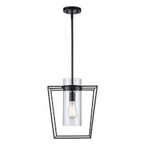 lot 32 image: Monteaux Lighting 12 in. 1-Light Black Pendant Light Fixture with Clear Glass Cylinder Shade  Customer Returns See Pictures