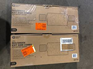 lot 35 image: Lot of Commercial Electric Combo 14-Watt Equivalent Integrated LED White Exit Sign and Emergency Light with Ni-Cad 9.6-Volt Battery  Customer Returns See Pictures