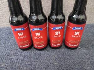 lot 208 image: 4- 10 oz Pamps Soy Sauce...