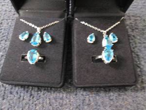 lot 304 image: 2 Dazzling SeaBlue Teardrop Pendant...
