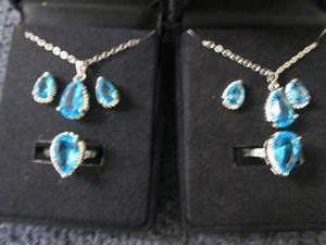 lot 307 image: 2 Dazzling SeaBlue Teardrop Pendant...