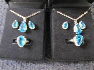 lot 309 image: 2 Dazzling SeaBlue Teardrop Pendant...
