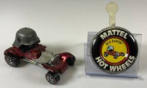 lot 5 image: 1969 REDLINE Hot Wheels Red Barron Transparent Deep Red With Button Nice Condition