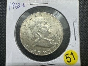 lot 51 image: 1963-D  Franklin Silver Half Dollar