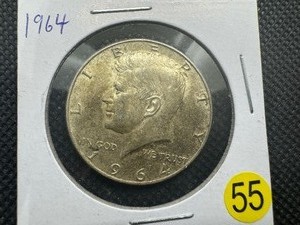 lot 55 image: 1964 90% Silver Kennedy Half Dollar