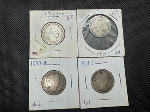 lot 61 image: Four Better Date or Condition Silver Barber Quarters 1893-O, 1893-S, 1908-O, and 1909-S