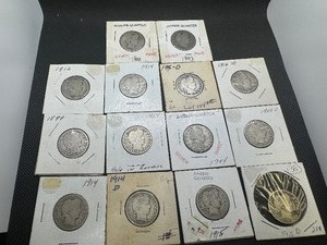 lot 62 image: Fourteen Mixed Date and Mint Silver Barber Quarters