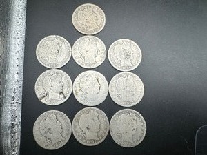 lot 63 image: Ten Mixed Date and Mint Silver Barber Quarters