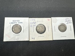 lot 66 image: Three Seated Liberty Dimes 1843, 1875, and 1891
