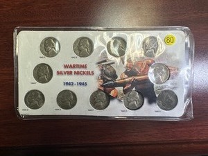 lot 80 image: Complete Set of 11 Silver War Nickels