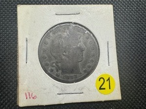 lot 21 image: Better Date 1893 Silver Barber Half Dollar