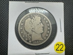 lot 22 image: 1903 Silver Barber Half Dollar