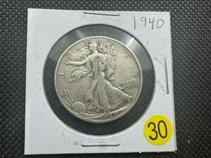 lot 30 image: 1940 Walking Liberty Silver Half Dollar