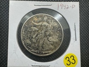 lot 33 image: 1942-D Walking Liberty Silver Half Dollar