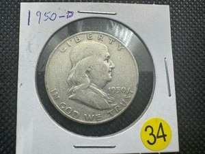 lot 34 image: 1950-D  Franklin Silver Half Dollar