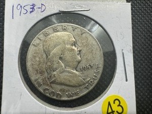 lot 43 image: 1953-D  Franklin Silver Half Dollar