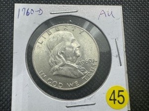 lot 45 image: 1960-D  Franklin Silver Half Dollar - Marked AU When Purchased