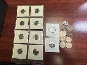 lot 100 image: 1869 Seated Liberty Dime, 1872 Shield Nickel Damaged Barber Dime, No Date 2 Cent Coin, No Date Flying Eagle Cent, 8 Ancient Coins in holders 6 Shield Nickels - 19 Coins