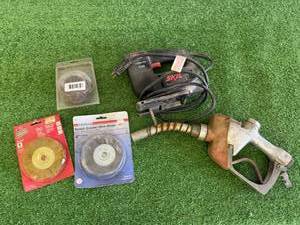 lot 51 image: Skil Jigsaw, Wire Wheels & Fuel Nozzle