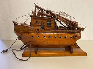 lot 19R image: Handcrafted Wooden Ship Model Lamp Nautical Accent