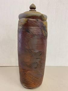 lot 30R image: Vintage Lidded Pottery Jar Textured Artisan Design