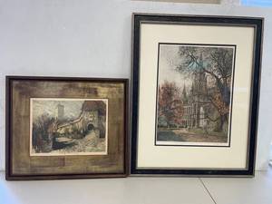 lot 37R image: Framed Vintage Architectural Art Prints Set