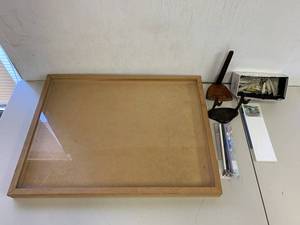 lot 42R image: Wooden Display Case Set with Pocket Knives Collection and Accessories