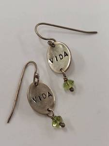lot 14P image: Sterling Silver VIDA Earrings with Green Bead