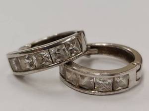 lot 41P image: Sterling Silver Hoop Earrings with Square Gemstones