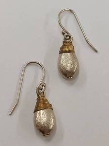 lot 43P image: Sterling Silver and Brass Dangle Earrings Unique Design