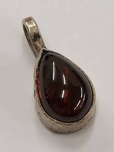 lot 54P image: Sterling Silver Teardrop Red Stone Pendant