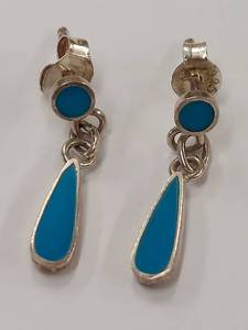 lot 62P image: Sterling Silver Blue Inlay Drop Earrings .925