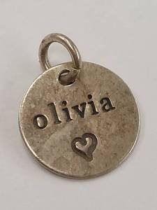 lot 69P image: Sterling Silver Personalized Olivia Charm with Heart Design