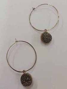 lot 83P image: Sterling Silver Hoop Earrings with Striking Stone Charms