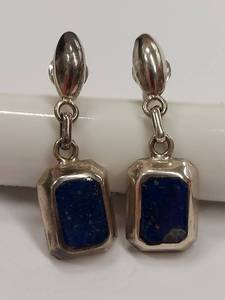lot 85P image: Beautiful Sterling Silver Earrings with Blue Stone Inlay