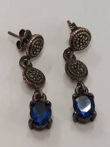 lot 96P image: Sterling Silver Drop Earrings with Blue Stone