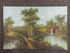 lot 102P image: Original Oil Painting Landscape by Artist J. Hall
