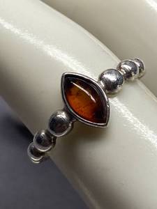 lot 19B image: Sterling Silver Ring with Amber Gemstone 925 Size 7.75