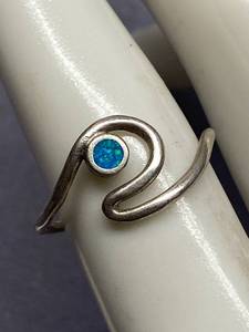 lot 23B image: Sterling Silver Blue Opal Wrap Ring 925 Size 7.5
