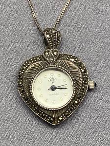 lot 60B image: Sterling Silver 925 Heart-Shaped Pendant Watch