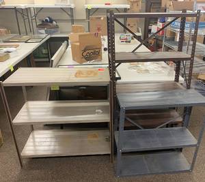 lot 65R image: 3 Metal Shelving Units Set