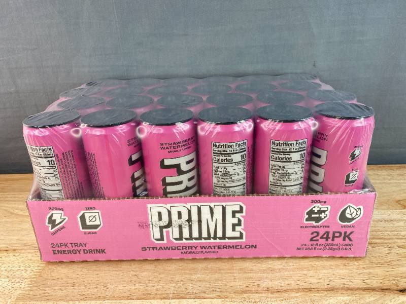 lot 17C image: 24 Brand New Prime Strawberry Watermelon 12oz Cans N