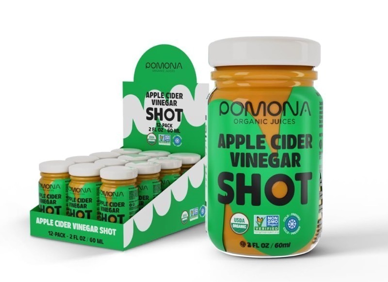 lot 6A image: Brand New Pack of 12 Pomona Organic Juices Apple Cider Vinegar Shots - Kosher, Non GMO, Cold-Pressed, 2 oz Glass Bottles $39.99 Retail N