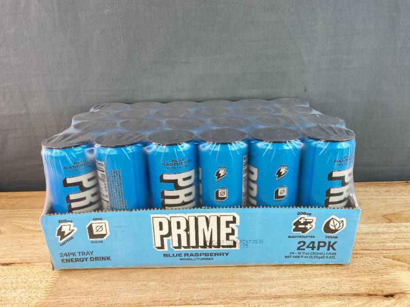 lot 7C image: 24 Brand New Prime Blue Raspberry 12oz Cans N