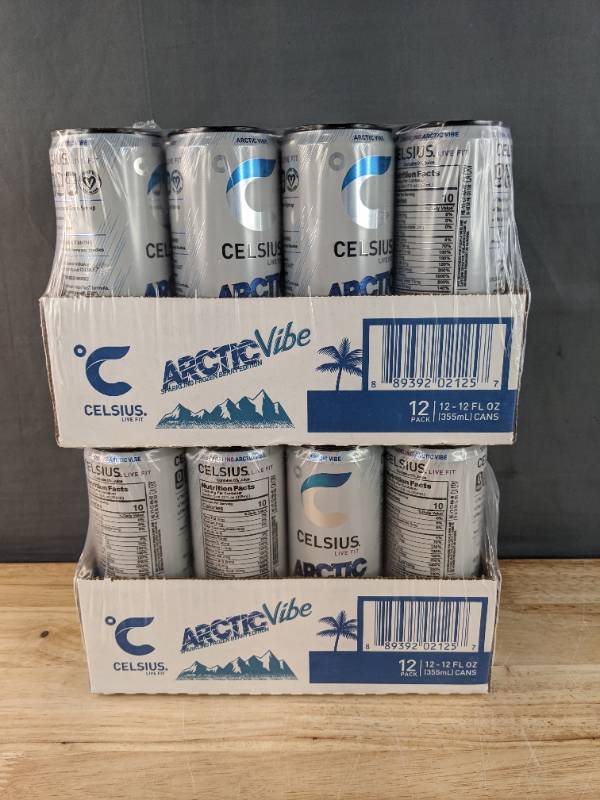 lot 9B image: 24 Brand New Celsius Sparkling Arctic Vibe Functional Energy Drink 12 fl oz Cans - 2 Cases N