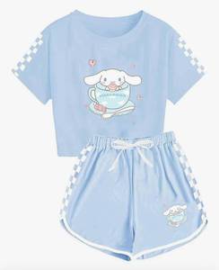 lot 138E image: Brand New Girls Cute Cinnamoroll Pokemon & Friends T-Shirt and Shorts Outfit Cartoon Pattern Clothes Set Size Large N